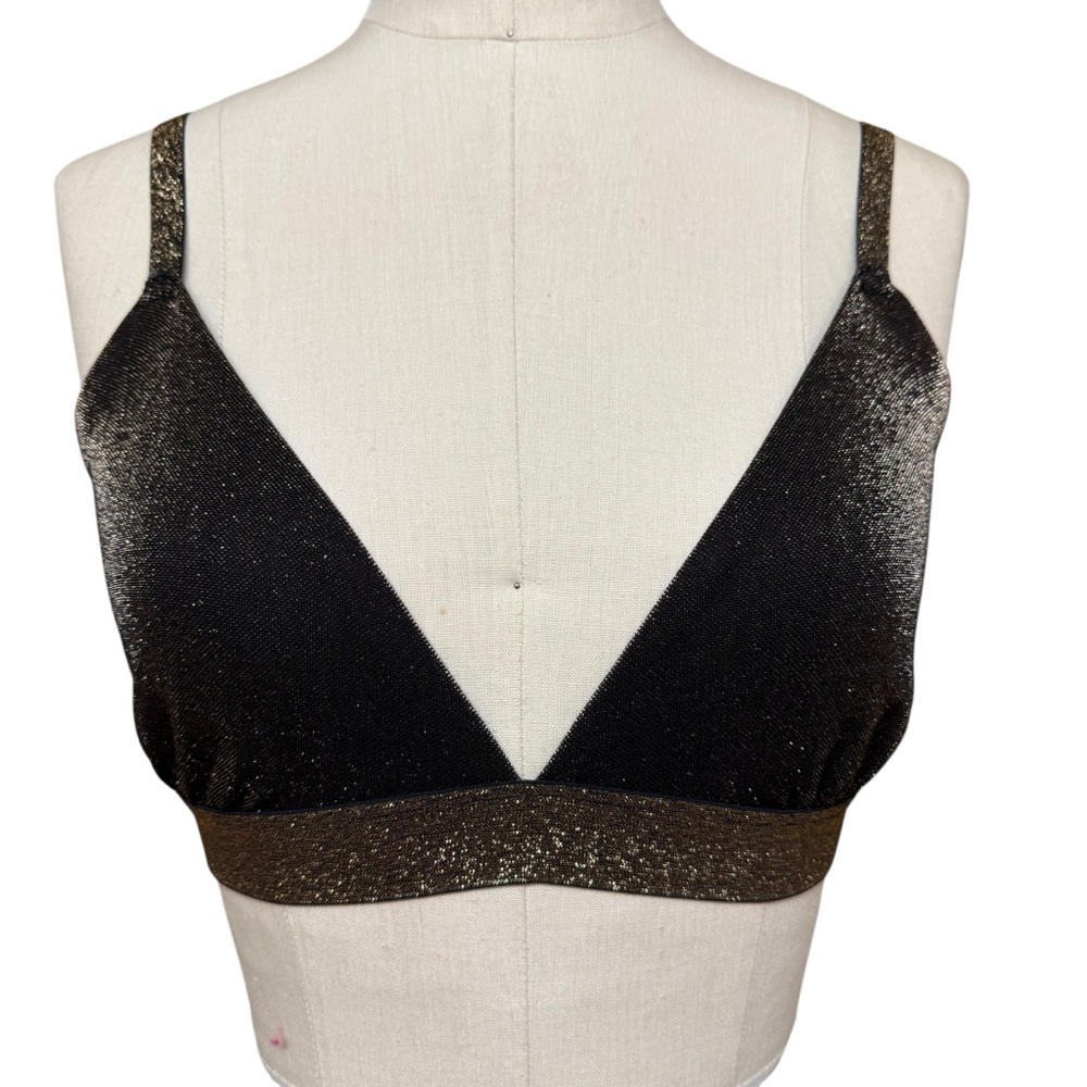 Colsie Shimmer Bralette Top Bra Size M Black/Gold Hippie Festival Music Y3K  Art